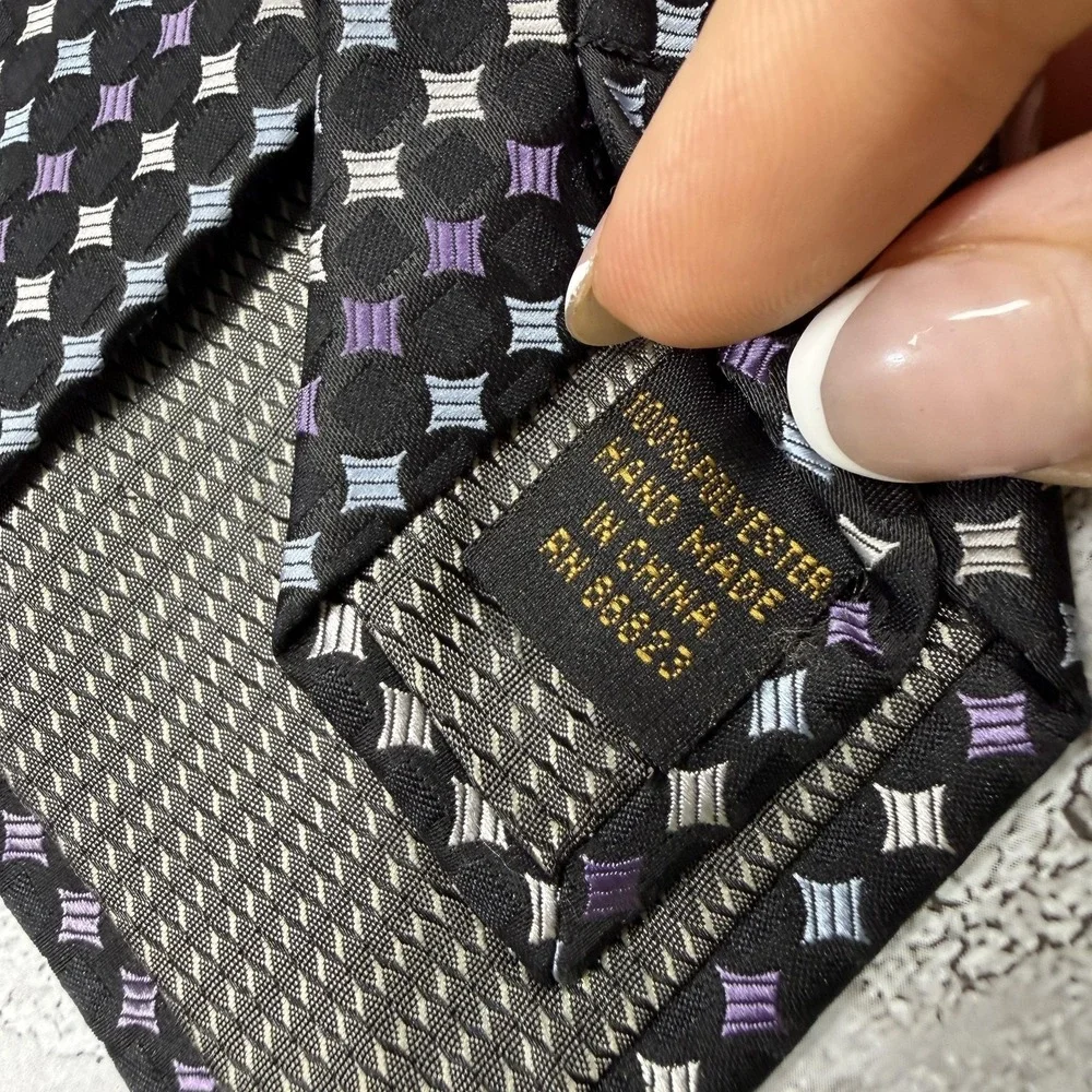 Alexander Julian Tie‎ Mens One Size Black Geometric Made In China Necktie
